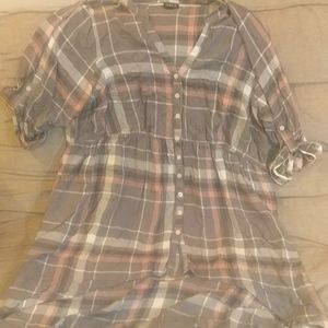Torrid 3X Gray/Pink/White Plaid Hi-Lo Dress/Tunic